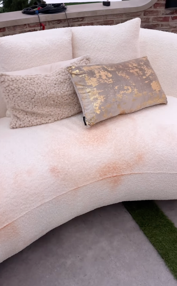 Makeup stains on the couch from the 'RHOBH' reunion